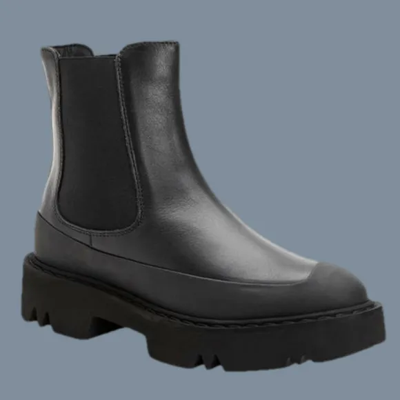🆕 Aquatalia Holly Lug Sole Chelsea Black Leather Boot Size 9.5