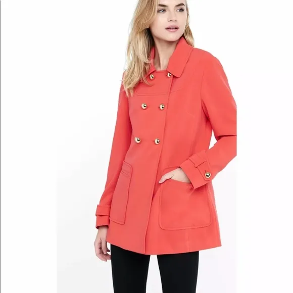 🤍 EXPRESS Bing Cherry Red Pea Coat sz Medium