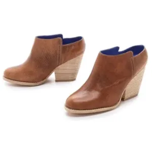 • JEFFREY CAMPBELL • Ibiza Last Vinton Brown Leather Stack Heel Mules Booties