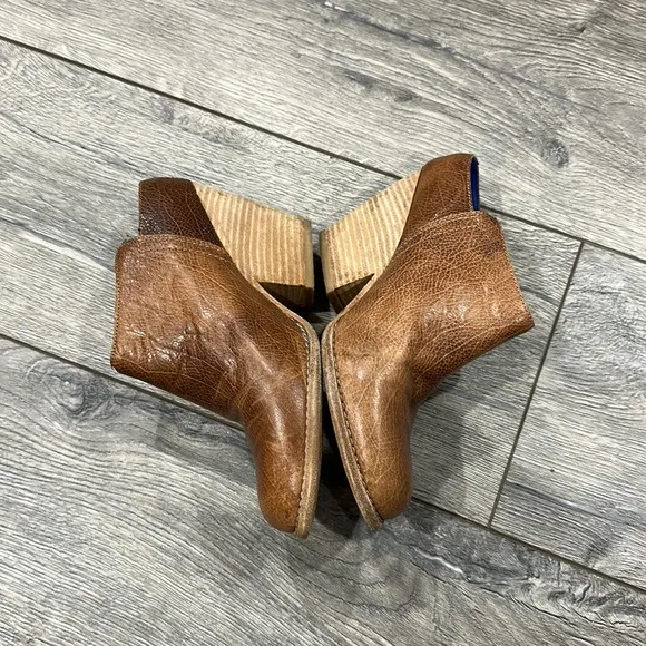 • JEFFREY CAMPBELL • Ibiza Last Vinton Brown Leather Stack Heel Mules Booties