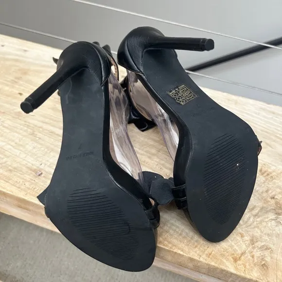 - Nasty Gal Black Faux Leather Ruffle Ankle Strap Stiletto Heel Luxury Size 7/40