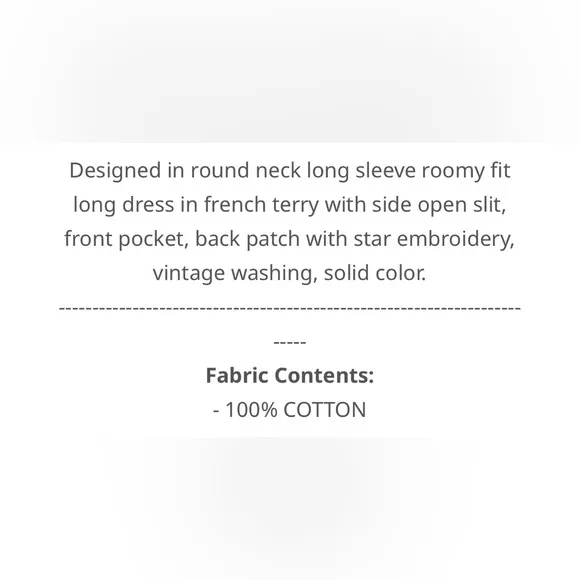 🆕 POL - Cozy French Terry Long Dress - Pockets - Star Embroidery - 100% COTTON