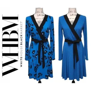 💙 WHITE HOUSE BLACK MARKET Long Sleeve Reversible Blue Matte Jersey Dress M