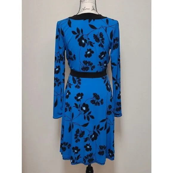 💙 WHITE HOUSE BLACK MARKET Long Sleeve Reversible Blue Matte Jersey Dress M