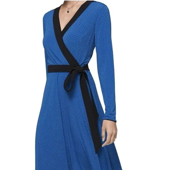 💙 WHITE HOUSE BLACK MARKET Long Sleeve Reversible Blue Matte Jersey Dress M