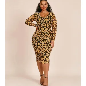 11 Honoré Iris‎ Ruched Mesh Long Sleeve Body-Con Dress