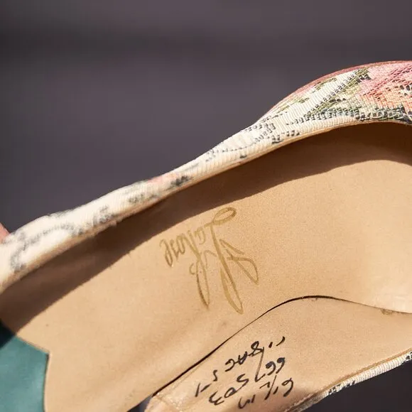 1950s Embroidered Slate Green Slingback Heels Pumps