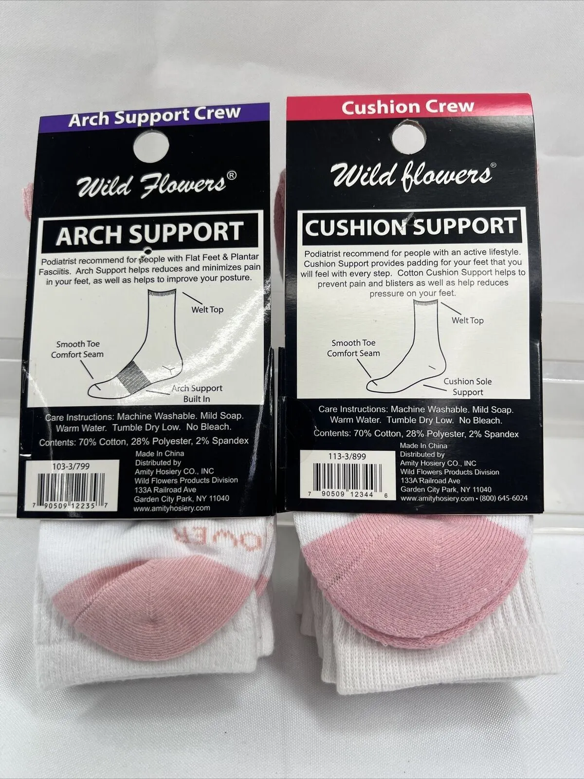 (2) Wild Flowers 9-11sz LADIES One SIZE Arch Support & CREW SOCKS Cushion 3 Pair
