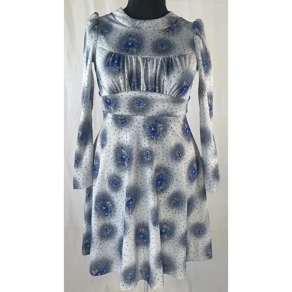 70’s Vintage ‘Honey Togs of Texas’ Floral Blue Long Sleeve Mini Dress