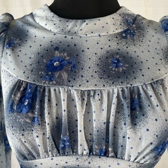 70’s Vintage ‘Honey Togs of Texas’ Floral Blue Long Sleeve Mini Dress