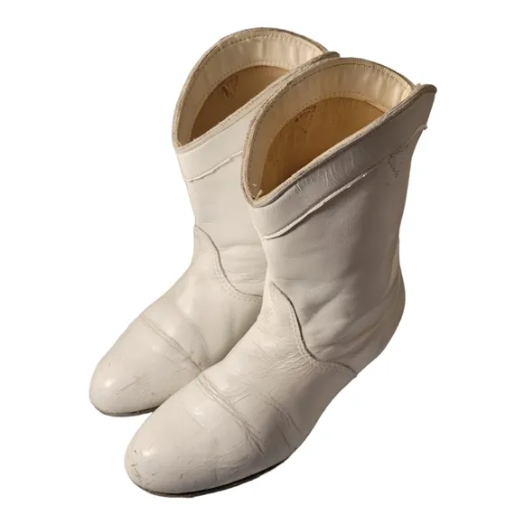 70s/80s White Leather Majorette Band Uniform Boots/Short Western Style Bootie