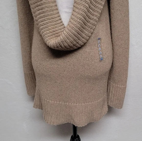 90s Deadstock Vintage Old Navy Tan Angora Rabbit Shawl Collar Sweater Dress L