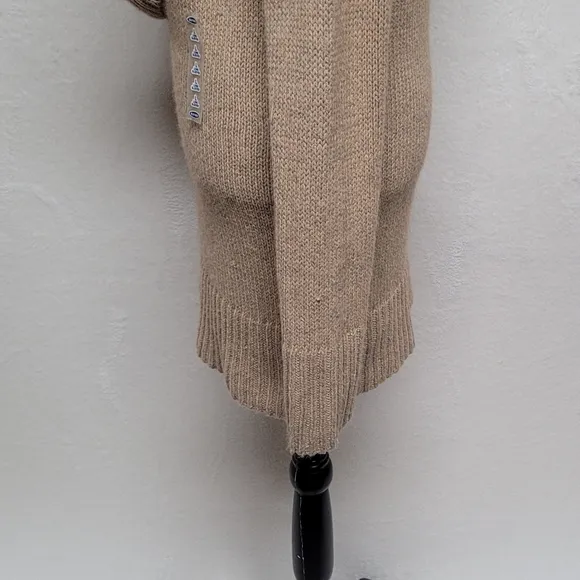 90s Deadstock Vintage Old Navy Tan Angora Rabbit Shawl Collar Sweater Dress L