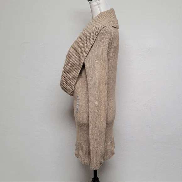 90s Deadstock Vintage Old Navy Tan Angora Rabbit Shawl Collar Sweater Dress L