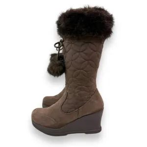 90's REPORT flower of life knee high platform wedge winter boots