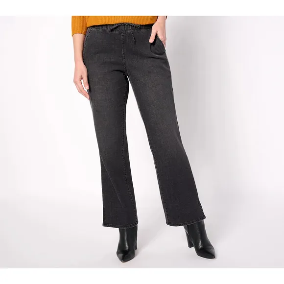 A628077 LOGO by Lori Goldstein Petite Pull-On Relaxed Jean Washed Black PXS