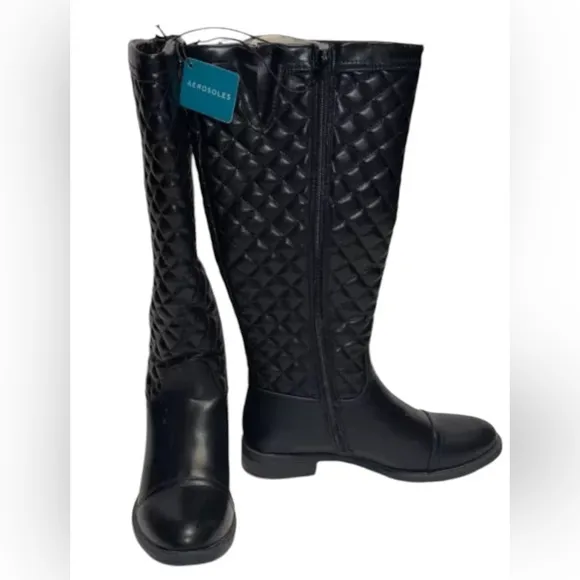 AEROSOLES ESTABLISH WIDE CALF RIDING BOOT WOMEN BLACK QUILTED SIZE 6.5  (No Box)