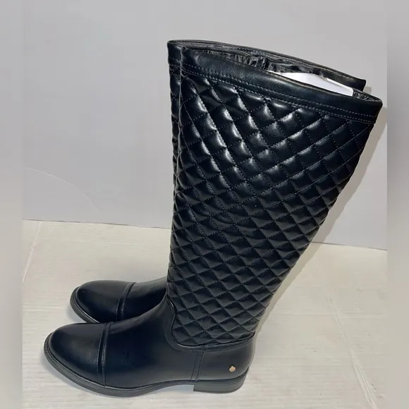 AEROSOLES ESTABLISH WIDE CALF RIDING BOOT WOMEN BLACK QUILTED SIZE 6.5  (No Box)