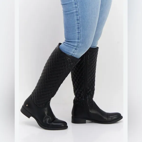AEROSOLES ESTABLISH WIDE CALF RIDING BOOT WOMEN BLACK QUILTED SIZE 6.5  (No Box)
