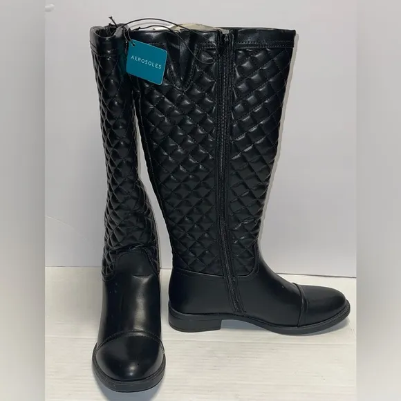 AEROSOLES ESTABLISH WIDE CALF RIDING BOOT WOMEN BLACK QUILTED SIZE 6.5  (No Box)