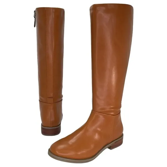 Aerosoles Knee High Womens Boots 7M Berri Tan Faux Leather Zip Up Comfort