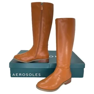 Aerosoles Knee High Womens Boots 7M Berri Tan Faux Leather Zip Up Comfort