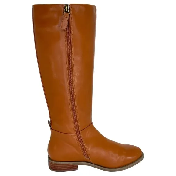 Aerosoles Knee High Womens Boots 7M Berri Tan Faux Leather Zip Up Comfort