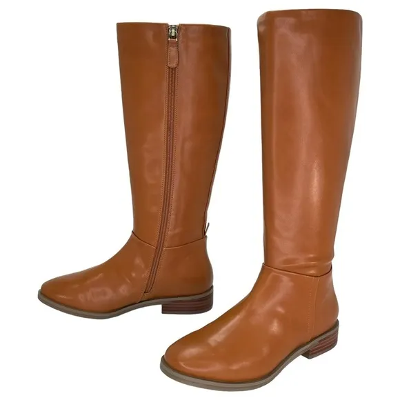 Aerosoles Knee High Womens Boots 7M Berri Tan Faux Leather Zip Up Comfort