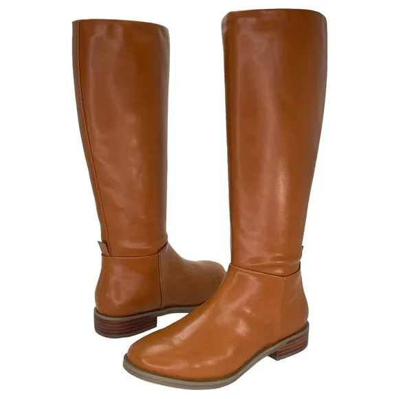 Aerosoles Knee High Womens Boots 7M Berri Tan Faux Leather Zip Up Comfort