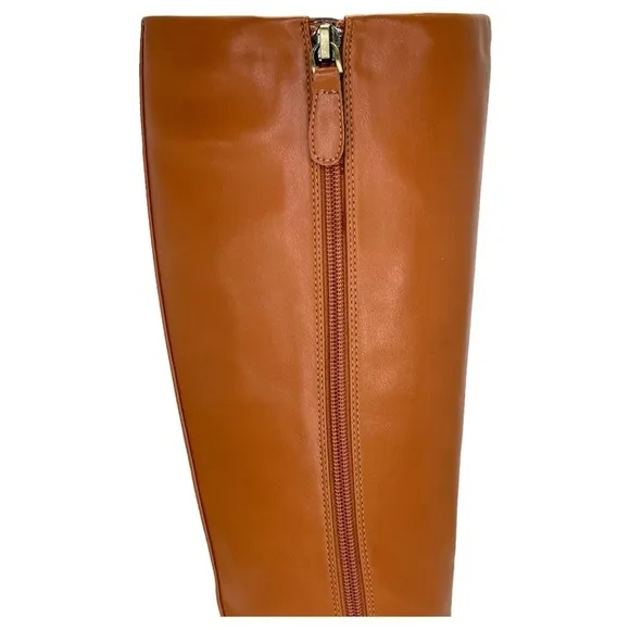 Aerosoles Knee High Womens Boots 7M Berri Tan Faux Leather Zip Up Comfort