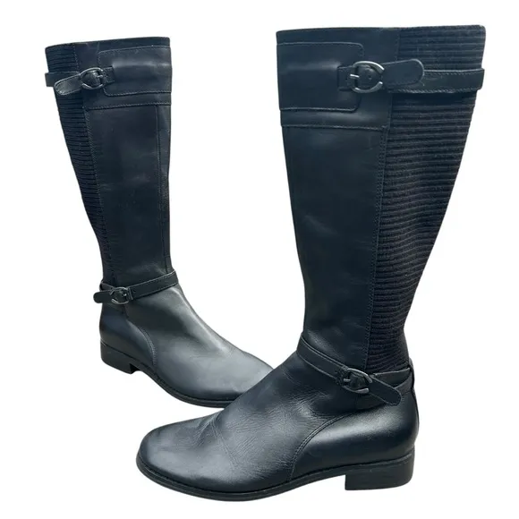Aetrex Chelsea Riding Boot 7.5 Black LeatherEquestrian Preppy Adjustable