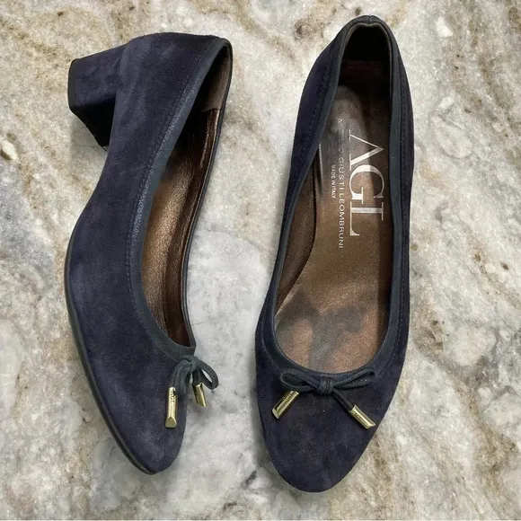 AGL “KRISTIN” Navy Blue Suede Block Heels Shoes