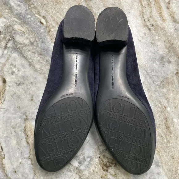AGL “KRISTIN” Navy Blue Suede Block Heels Shoes