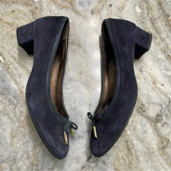 AGL “KRISTIN” Navy Blue Suede Block Heels Shoes