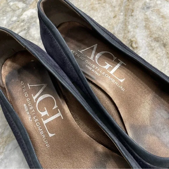AGL “KRISTIN” Navy Blue Suede Block Heels Shoes