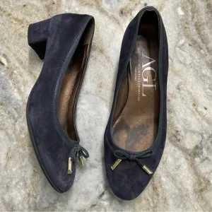 AGL “KRISTIN” Navy Blue Suede Block Heels Shoes