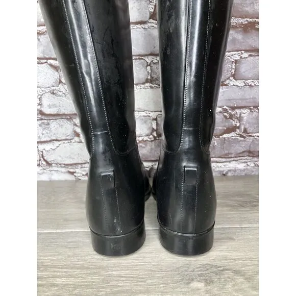 Aigle Black Rubber Pull On Low Heel Rain France Long Boots Women Sz 39EU/8.5M US