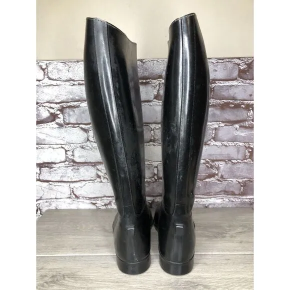 Aigle Black Rubber Pull On Low Heel Rain France Long Boots Women Sz 39EU/8.5M US