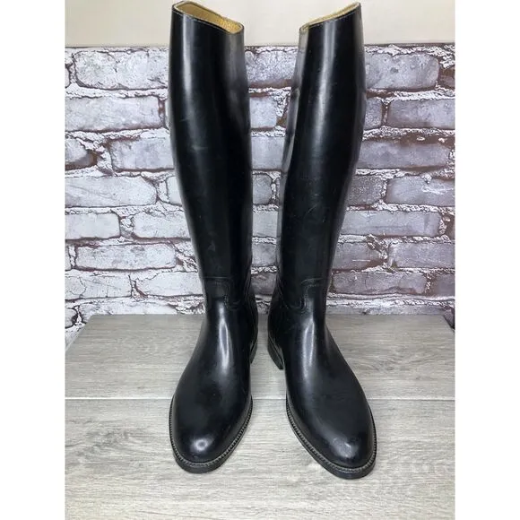 Aigle Black Rubber Pull On Low Heel Rain France Long Boots Women Sz 39EU/8.5M US