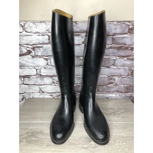 Aigle Black Rubber Pull On Low Heel Rain France Long Boots Women Sz 39EU/8.5M US