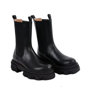Akaada Rin Black Elastic Combat Boots 100% Leather