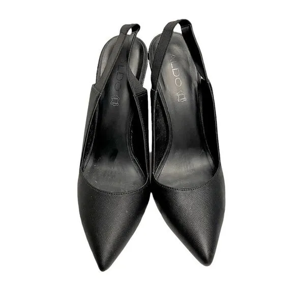 ALDO Black Leather Pointy Toe Slingback PumpsHigh Heels 9