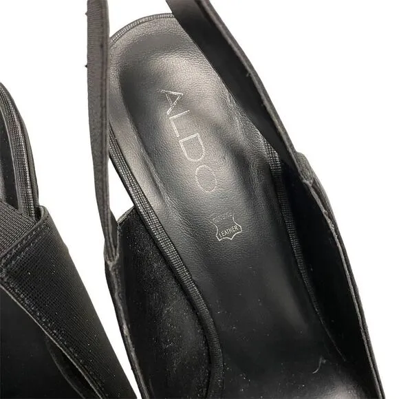 ALDO Black Leather Pointy Toe Slingback PumpsHigh Heels 9
