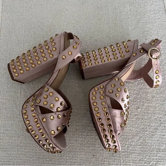ALDO Block Heels Blush Rhinestone Platform Shoes Color Pale Pink Satin Size 7.5
