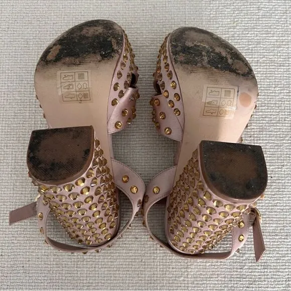 ALDO Block Heels Blush Rhinestone Platform Shoes Color Pale Pink Satin Size 7.5