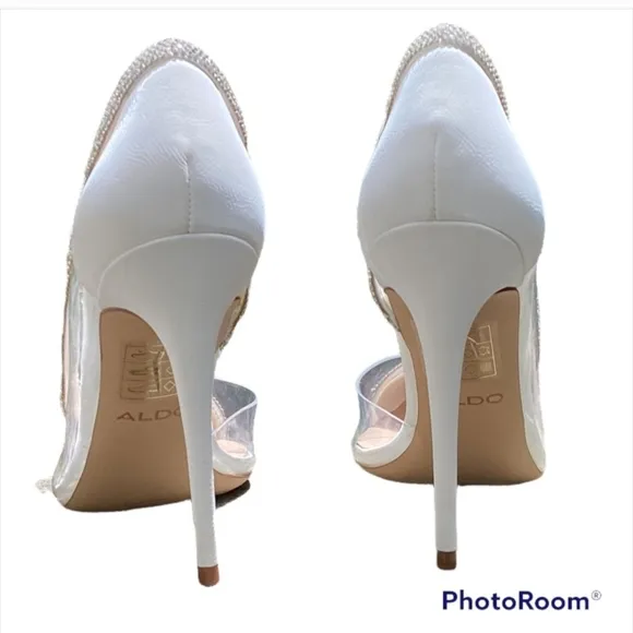 Aldo Elegant White Stiletto Heels with Rhinestone Detail
