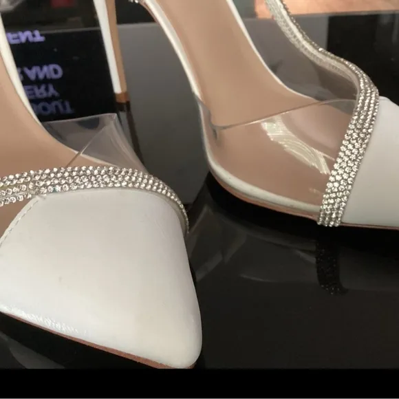 Aldo Elegant White Stiletto Heels with Rhinestone Detail