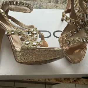Aldo Gold Heels with Sparkling Straps and High Platform