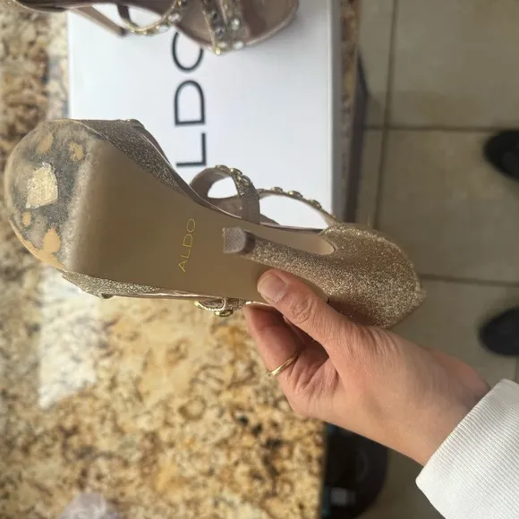 Aldo Gold Heels with Sparkling Straps and High Platform