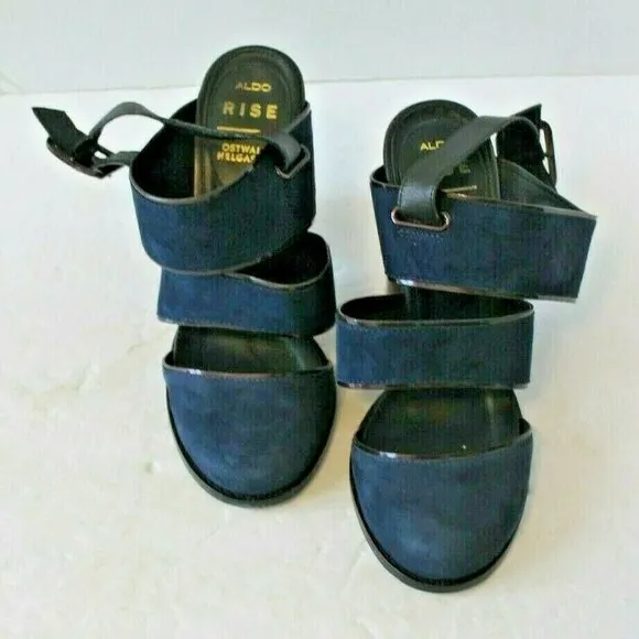 Aldo Rise Ostwald Helgason Blue Suede Shoes Heels  Sz US 6 EU 37 UK 4